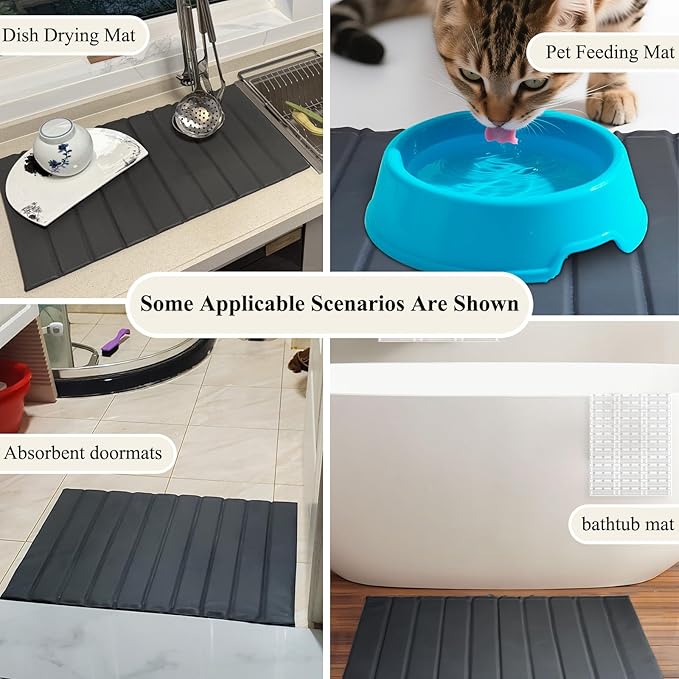 New Stone Drying Mat For Kitchen Counter, 25"(L)×16"(W) - Stone Dish Drying With Faux Leather Case, Foldable & Removable, Super Absorbent, Dish Drying Mat For Dishes, Utensils