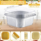 Aoriher 150 Pieces 10 oz Mini Cake Pans with Lids Aluminum Foil Baking Cups Square Disposable 4 x 4 Large Cupcake Cups Baking Tins for Kitchen Brownie Pudding Desserts Holders(All Golden,All Silver)