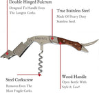 Barvivo Bai Ying Opener with Foil Cutter Knife and Cap Remover, Double Hinged Manual Wine Key for Bartenders, Servers, Waiters, Stainless Steel Wine Bottle Opener Corkscrew