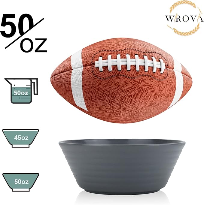 Wheat Straw Bowl Sets,6 PCS Unbreakable Cereal Bowl 50 OZ,Microwave and Dishwasher Safe Bowls,Super Big Bowl Sets BPA Free Big Bowl for Serving Cereal,Oatmeal and Salad (Deep Gray)