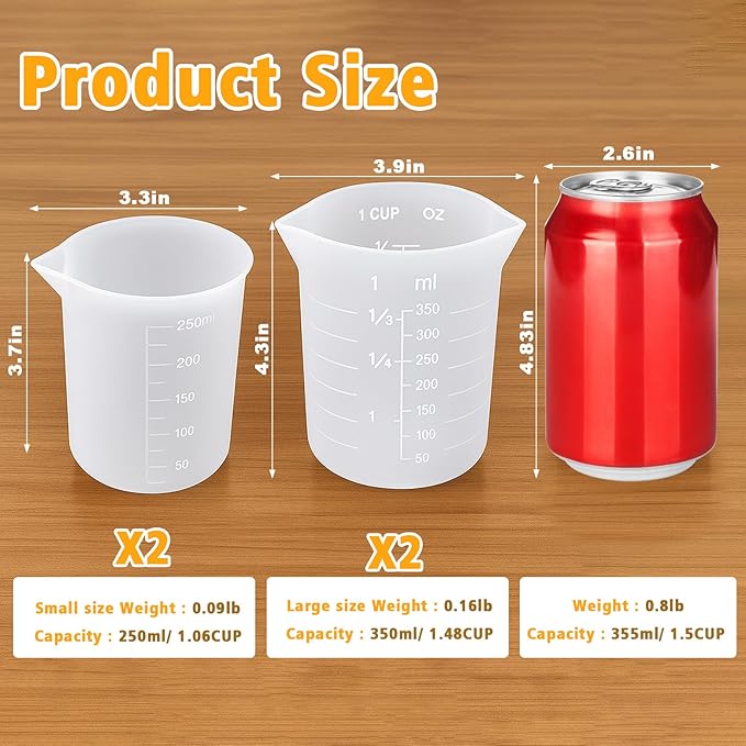 Palksky Silicone Cups for Melting Chocolate, 4PCS Silicone Measuring Cups with 250 & 350ml Capacity, Reusable Baking Supplies for DIY Chocolate Molds