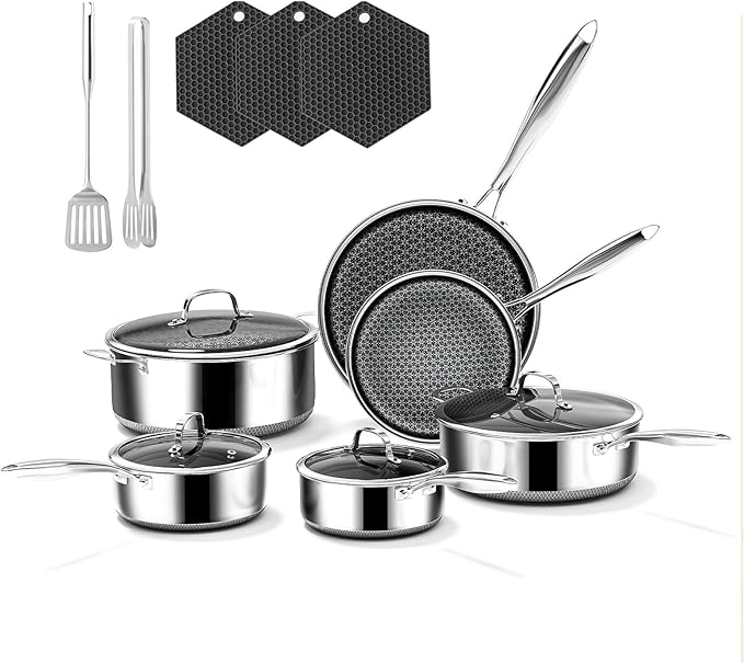15-Piece 5 Ply Stainless Steel Cookware Set with Lids, Pots and Pans Set Non Stick, Non-Toxic Kitchen Utensils Set for Induction, Oven, Dishwasher Safe, RV Essentials, Kitchen Appliances