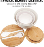 Salad Bowls Set of 3 with Lid & Serving Utensils, Bamboo Fiber Mixing Bowls Set Large Serving Bowls & Storage Set with Bamboo Lid for Salad, Kitchen Eating, Pasta, Popcorn, Chips, Fruit, White