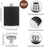 6 Set 8 oz Leather Hip Flasks for Liquor for Men Leak Proof Stainless Steel Drinking Flasks with Funnel Soft Wrap Whiskey Vessels for Wedding Bridesmaid Christmas Gifts (Black)