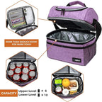 OPUX Lunch Box For Women, Insulated Large Lunch Bag Adult Work, Double Decker Lunchbox Meal Prep, Dual Compartment Leakproof Lunch Cooler, Soft Lunch Pail Tote for Girls Kids School (Purple 16 Cans)