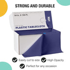 Exquisite Party Solids 54 Inch X 100 Feet Navy Plastic Table Cover Roll in A Cut - to - Size Box with Convenient Slide Cutter. Cuts Up to 12 Rectangle 8 Feet Plastic Disposable Tablecloths