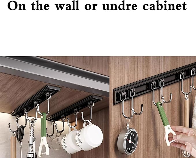 2pcs Utensil Racks with 6 Hooks 11 Inch Mug Holder Under Cabinet Kitchen Utensil Holders Multifunctional (11 inch)