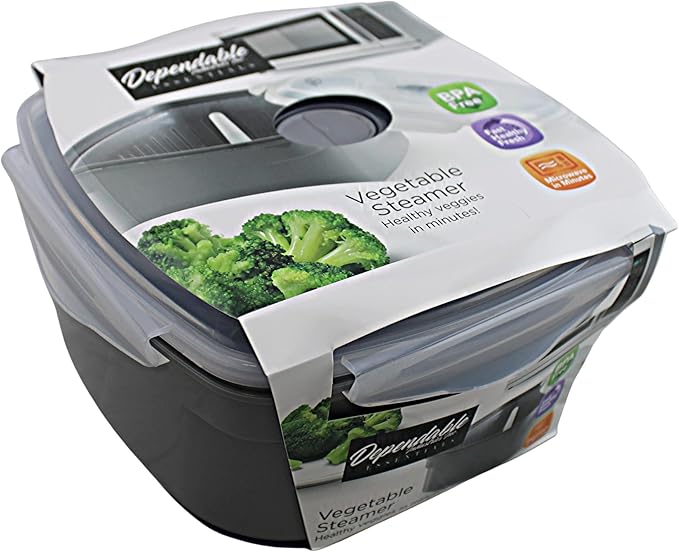 Microwave Vegetable Steamer Cooker for Healthy Cooking and Quick Meals, Cook Vegetables, Fish & Poultry, BPA-Free with Removable Strainer and Locking Vent Lid, 2.47L by Dependable Industries (Gray)
