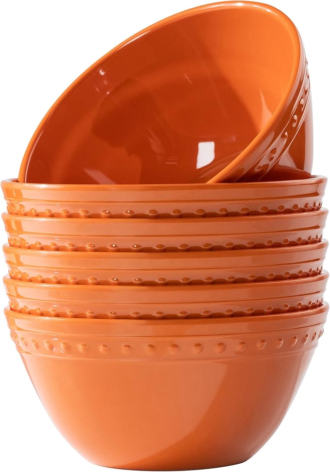 Melamine Beaded Cereal Bowls Set Fall, 6 inch, 24oz All purpose/Soup/Salad Bowls Set of 6, Unbreakable Durable, Dishwasher Safe, BPA Free - Perfect for Soups, Salads, Cereal & Entertaining