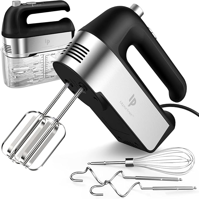 Hand Mixer Electric, 450W Kitchen Mixers with Scale Cup Storage Case, Turbo Boost/Self-Control Speed + 5 Speed + Eject Button + 5 Stainless Steel Accessories, For Easy Whipping Dough,Cream,Cake