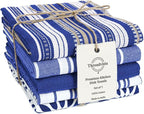 Assorted Kitchen Towels Large 16x26 Inch 100% Cotton Set of 5 - Dish Cloths Towels with Hanging Loop - Soft Absorbent Washable Tea Towels for Kitchen - Quick Drying Dish Towels Navy Blue