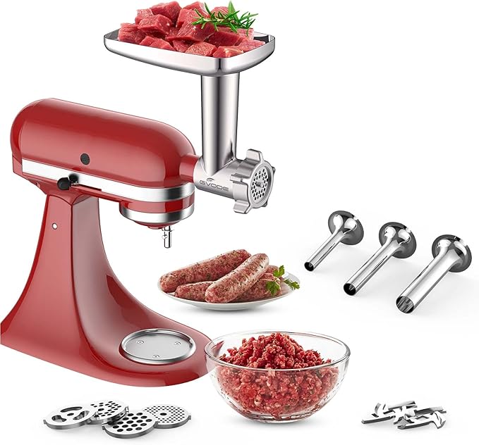 Metal Meat Grinder Attachment for KitchenAid Stand Mixer,Meat Grinder KitchenAid Includes 4 Grinding Plates, 3 Sausage Stuffer Tubes, 2 Grinding Blades, Meat Grinder Attachment by Gvode