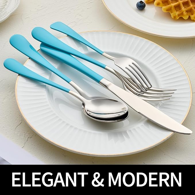 20-Pieces Blue Silverware Sets for 4,Blue Handle Stainless Steel Cutlery Set, Include Forks Spoons and Knives Set, Dishwasher Safe Utensil Sets for Home Restaurant