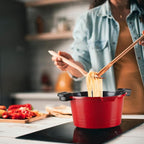 ACTIV CUISINE 8.5qt Pasta Pot with Strainer Lid, Cast Aluminum Stockpot Multipot, Nonstick Ceramic Coating make Cleanup easy with Tempered Glass Lid, Dishwasher Safe, Induction, Red