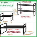 Expandable Stackable Spice Rack Cabinet Shelf Organizer in Cabinets Shelves Kitchen Cupboard Organization Stack up Racks Pantry Countertop Storage Medium/Black 1 Pack