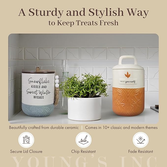 Young's Inc. Ceramic Cookie Jar - Cute Kitchen Counter Storage Canister with Lid - Perfect for Cookies, Coffee, Tea, Candy, Dog Treats, and More - Happy Camper - Mint
