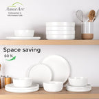 AmorArc Stoneware Dinnerware Sets for 6,Reactive Ceramic Plates and Bowls Set,Highly Chip and Crack Resistant | Dishwasher & Microwave Safe | Round Dishes Set Service for 6 (18pc),Matte White