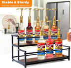 Coffee Syrup Rack Organizer - 2-Tier 10 Syrup Bottles Holder for Coffee Bar, Liquor Bottle Display Shelf - Rustic Kitchen Cabinet for Spices, Jars - Stepped Pantry Shelf for Syrup, Wine, Tea & Coffee