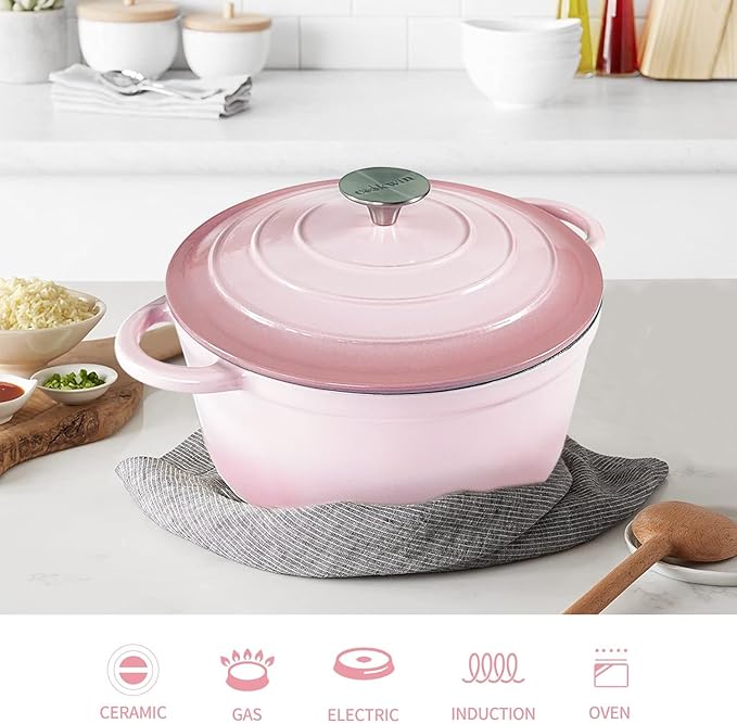 Dutch Oven,Cast Iron Dutch Ovens,Dutch Oven Pot with Lid,5 QT Enamel Dutch Pot,Dutch Ovens with Dual Handles,Cast Iron Pot for Braiser,Cooking,Gifts for Family,Pink