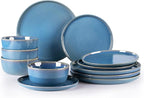 GBHOME Ceramic Dinnerware Sets for 4, 12 Pieces Stoneware Plates and Bowls Sets, Reactive Glaze Dishes -Scratch Resistant, Dishwasher&Microwave Safe-Alaskan Blue