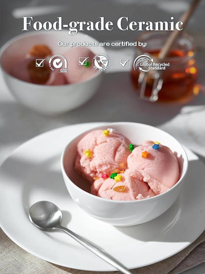 DOWAN 8.5 OZ Small Ceramic Bowls Set of 4 - White Bowls for Dessert, Dip, Side Dishes, Ice Cream, Fruit, Rice - Dishwasher & Microwave Safe (Soft White)