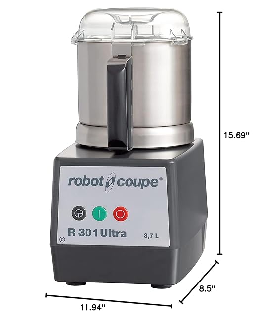 Robot Coupe R301 Ultra B Commercial 3.7-Liter Food Processor, 120v, Stainless Steel Bowl, 1.5 HP Vertical Cutter Mixer, ETL-Sanitation, Ideal for Restaurants and Kitchens
