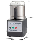 Robot Coupe R301 Ultra B Commercial 3.7-Liter Food Processor, 120v, Stainless Steel Bowl, 1.5 HP Vertical Cutter Mixer, ETL-Sanitation, Ideal for Restaurants and Kitchens