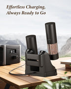 Electric Salt and Pepper Grinder Set - Automatic Refillable Salt and Pepper Grinders with Charging Base & LED Light, 6-Level Adjustable Coarseness with External Dial, Ideal Kitchen Gadget