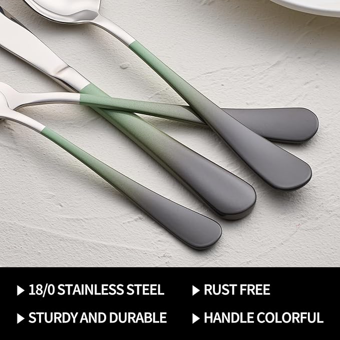 20-Pieces Color Silverware Sets for 4,Green and gray Handle Stainless Steel Cutlery Set, Include Forks Spoons and Knives Set, Dishwasher Safe Utensil Sets for Home Restaurant