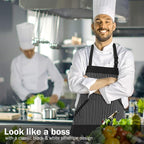 HOMWE Adjustable Bib Cotton Aprons - Adjustable Neck Strap with Extra Long Ties with 2 Pockets for Cooking, Commercial Grade Water Resistant Apron for Women & Men - Black/White Pinstripe 33x27 Inches