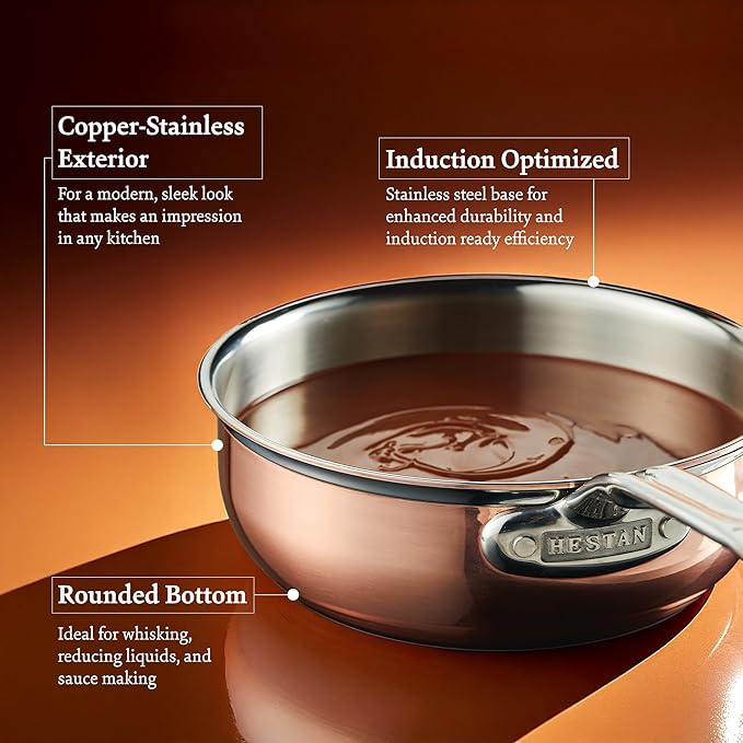 Hestan - CopperBond Collection - Copper Saucier Pan with Lid, Induction Cooktop Compatible, 2-Quart