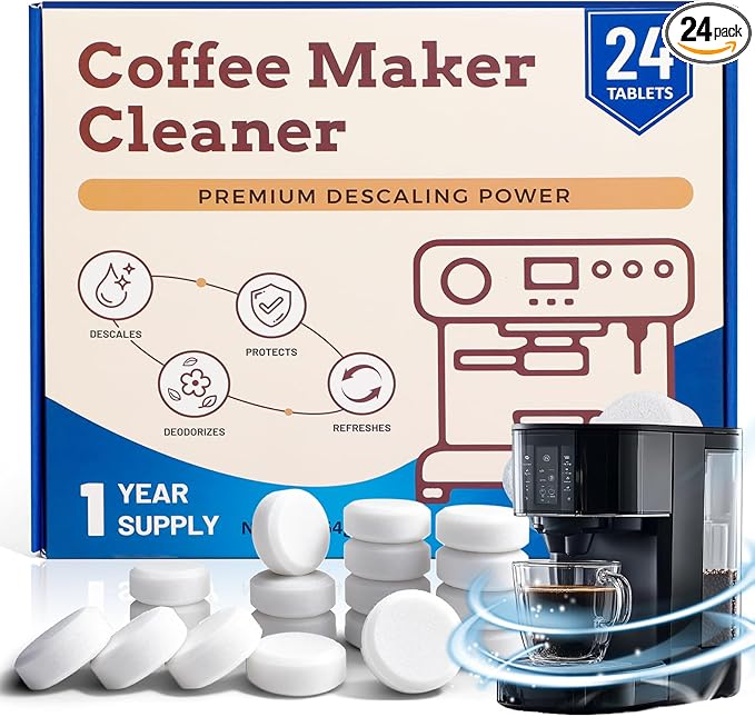 DERDUFT Coffee Machine Cleaner Descaler Tablets 24 Pack, Coffee Maker Cleane, for Espresso Machine Cleaning Tabs, Descaling Solution for Coffee Pot Maker