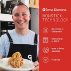 Swiss Diamond Nonstick Saute Pan with Lid, Diamond Coated Aluminum Deep Saute Pan with Lid Features Stainless Steel Handle, Dishwasher & Oven Safe Up To 500 °F, 9.5 Inch, 3.2 Quart