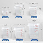 4 Pack 6QT Round Food Storage Containers with Lids, BPA-Free Polypropylene NSF Commercial Food Container, with Labels & Measuring Cup