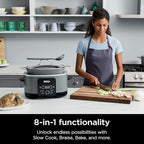 Ninja Foodi PossibleCooker PRO MC1000 8.5Qt Multicooker 8 in 1 Slow Cooker, Dutch Oven, Steam Bake Roast Sear Sauté Bread Maker Warmer, Glass Lid, Integrated Spoon, Nonstick (Gray)