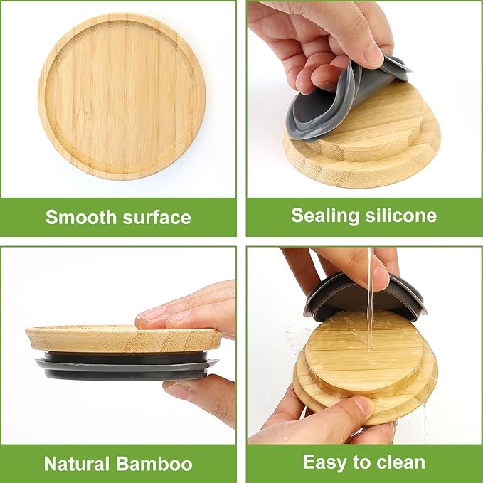 16 Pcs Regular Mouth Jar Lids and Wide Mouth Mason Jars Lid Reusable Canning Supplies Bamboo Lids for Glass Cups Large Mason Jar with Wooden Lid Small Decorative Can Lid for Jars Tops Cover