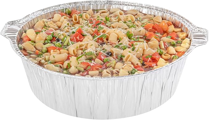 Foil Lux 8.5 Quart Pans And Lids, 50 Disposable Pots With Lids - Oven-Ready, Stove Compatible, Aluminum Foil Baking Pans, Freezable, For Outdoor Camping, Vacation, Picnic, And More - Restaurantware