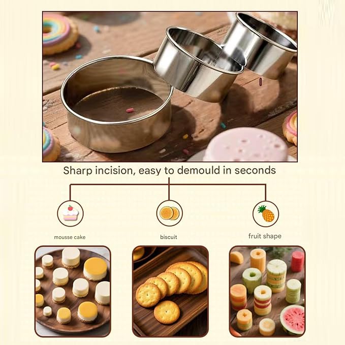 6 Packs Large Biscuit Cookie Cutter Set,Stainless Steel Round Cookie Cutter Molds,2/3/3.5/4/5/6 Inch, Large 6" 5" Cookie Baking Tool Set with Accessories for Pastry,Donut,Fondant,Cake,Cookie,Dumpling