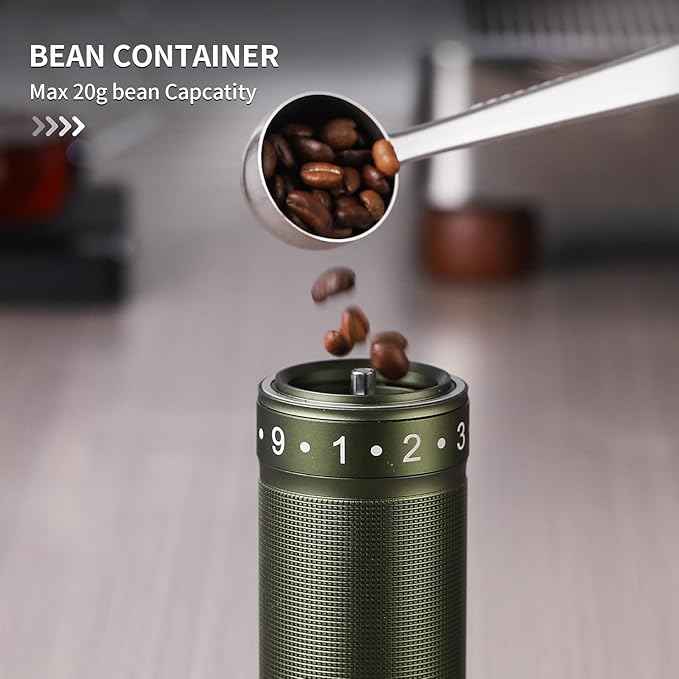 Bincoo Manual Coffee Grinder with Foldable Handle– External Setting Hand Coffee Grinder with Steel Burr,Compact and Portable for Home/Travel/Camping(Green)