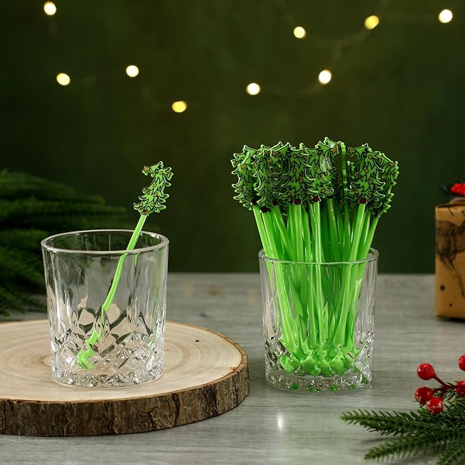 30 Pcs Christmas Drink Stirrers Xmas Stir Stick Holiday Coffee Swizzle Stick Reusable Plastic Hot Cocoa Bar Chocolate Decoration Cocktail Mixer(Whimsical Tree,Fresh Color)