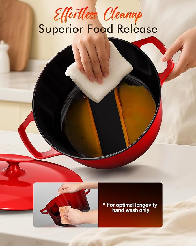 Nuwave 6QT LUX Healthy Enameled Cast Iron Dutch Oven Pot with Lid, Heavy Duty 7-Layer Enamel, Enhanced Rust Protection, Dual Handles, Oven Safe to 500°F for Sourdough Bread Baking, Braise, Stew, Roast