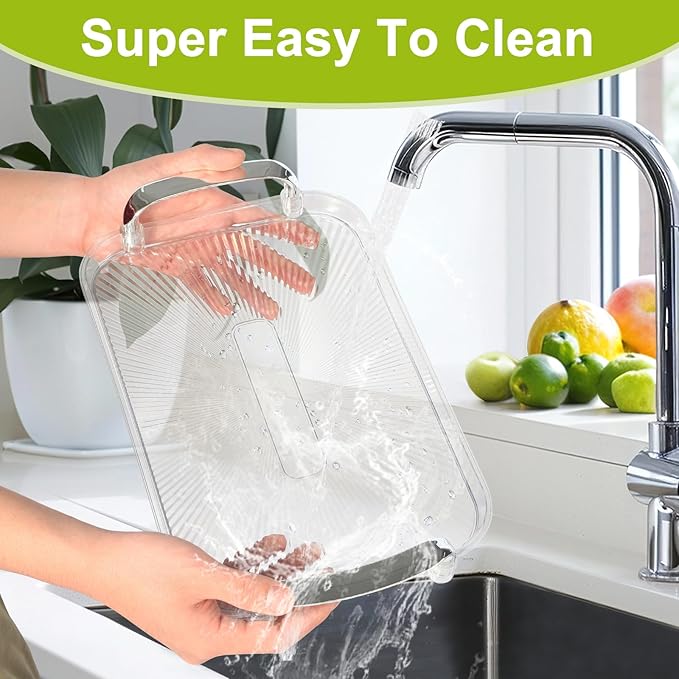 3 Pack Serving Tray with Handles, Stackable Reusable Trays for Serving Food, Plastic Serving Platters for Party, Charcuterie, Fruit, Appetizer, Transparent