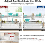 MAJALiS Over Sink Dish Drainer Drying Rack, 2 Tier Stainless Steel Dish Rack Over Sink Sink Length Adjustable (33.5-40 in), Expandable Drainer Shelf Rack with Multifunctional Organizers, Sliver