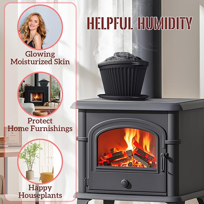 2-in-1 Wood Stove Steamer/Humidifier with Garlic Roaster & Saucepan Pot, Dual-Layer Design for Steaming, Baking, Stove Protection & Multi-Functional Cooking (1.4 Qt + Compact Size)