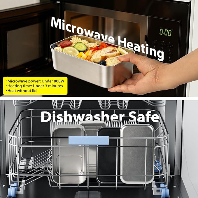 Stackable Stainless Steel Bento Box for Adults with Snack Container, Metal Leak-Proof Food Containers with Detachable Divider, Double Layer Bento Lunch Box for Work Travel, BPA-Free, Dishwasher Safe