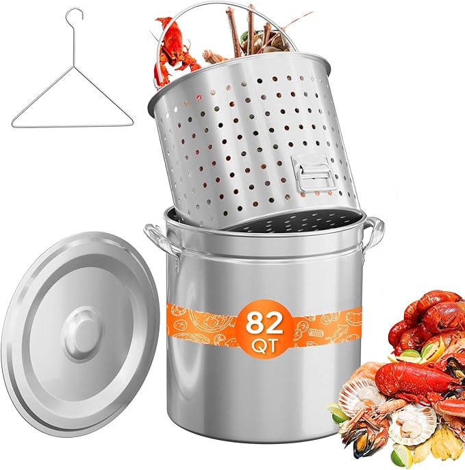 ROVSUN 82QT Stainless Steel Seafood Boil Pot with Strainer Basket, Lid & Hook, Versatile Stock Pot for Crab, Lobster, Shrimp Boiling, Heavy-Duty Turkey Fryer for Outdoor Cooking & Gatherings