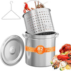 ROVSUN 82QT Stainless Steel Seafood Boil Pot with Strainer Basket, Lid & Hook, Versatile Stock Pot for Crab, Lobster, Shrimp Boiling, Heavy-Duty Turkey Fryer for Outdoor Cooking & Gatherings