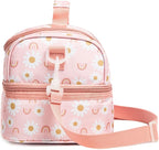 Insulated Kids Dual Compartment Lunch Bags Tote for Girls Boys Toddler Lunch Boxes Pre-School Toddler Kindergarten Elementary Picnic Food Cooler Thermal with Strap (Rainbow Daisies)