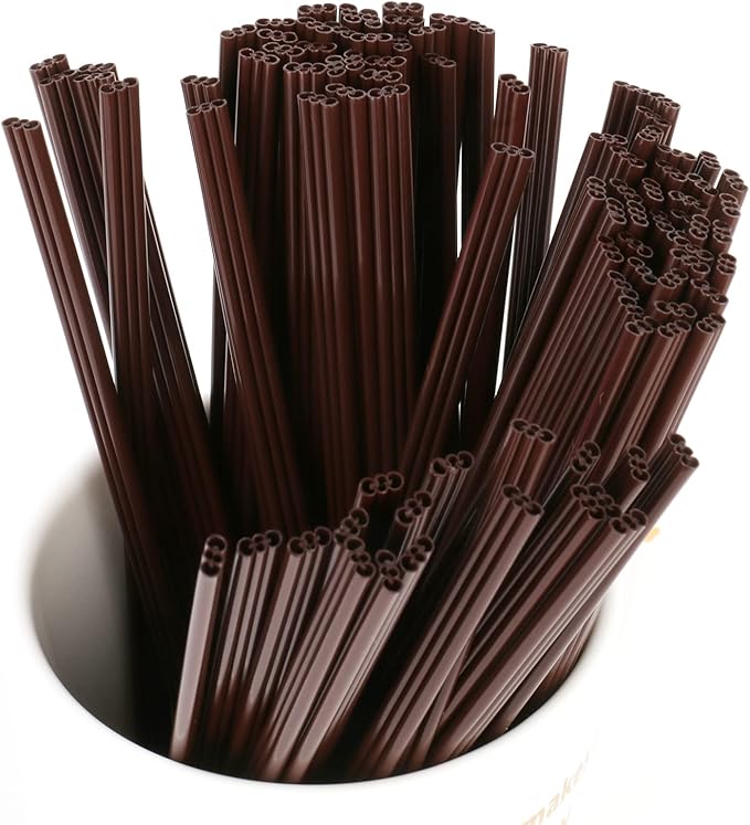Coffee Stirrer Straws with Triple Hole Design, 100 Pack 7 Inch Brown Plastic Sip Stir Sticks, Disposable Cocktail Stirrers for Hot Drinks and Coffee Bar Accessories