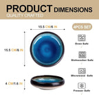 Ceramic Dinner Plates Set of 4, 6 Inch Large Porcelain Pasta and Salad Plates, Stoneware Plate Set for 4, Handmade Round Dishes for Home Decor, Microwave,Oven,and Dishwasher Safe, Blue